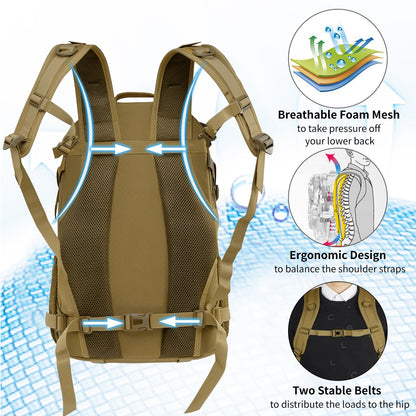 Jueachy Tactical Backpack for Men Hiking Day Pack Molle Military Rucksack Waterproof 30L EDC Bag with USA Flag Patch