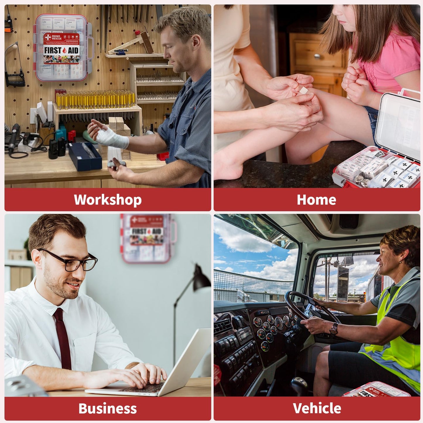 RHINO RESCUE 371 Pieces OSHA All-Purpose First Aid Kit, Home & Office Professional Medical Supplies, Ideal for Emergency, School, Business