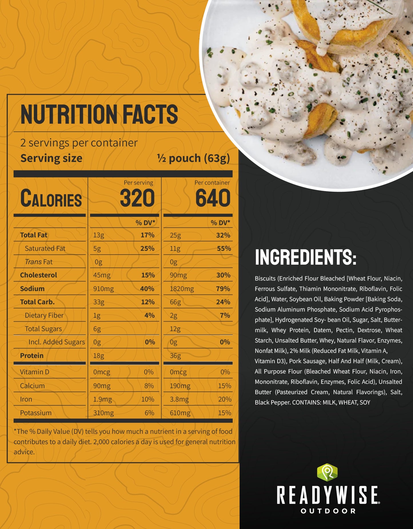 ReadyWise Outdoor Pro Adventure Meal - Breakfast Skillet, 2 Servings, 1 Pouch, Gluten Free, 700 Calories, 36g Protein, Freeze Dried Food & Dehydrated Backpacking Camping Meals, up to 5 Year Shelf Life