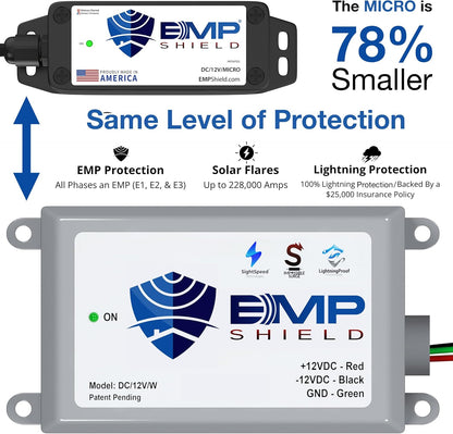 EMP Shield – Home Device & Micro Vehicle Protection Bundle (SP-120-240-RL/DC-12V-Micro) for EMP, Lightning, Solar Flare, and Surge Protection
