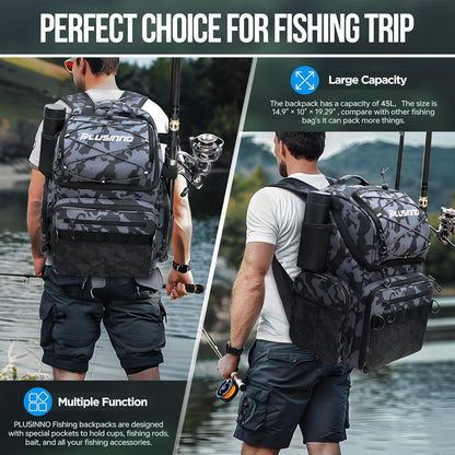 PLUSINNO H5 Horizontal Fishing Rod/Pole Holders for Garage, 45L With Fishing Backpack