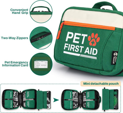 RHINO RESCUE bundle-Pet First Aid Kit, Emergency Medical Supplies for Dogs & Cats, Safety Essentials Pack with Thermometer+
