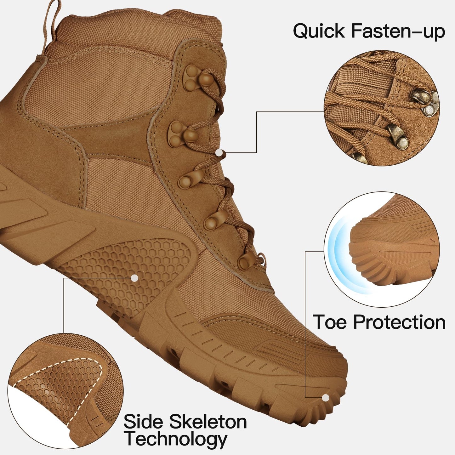 FREE SOLDIER Men's Waterproof Hiking Boots Tactical Work Boots Outdoor Lightweight Military Boots