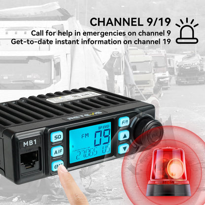 Retevis MB1 40 Channel CB Radio, Noise Cancellation Long Range Mobile Radio, with CB Antenna and Cigarette Lighter, Emergency Channel 9/19, 7-Color Screen, Auto-Scan, External Speaker Jack for Trucker