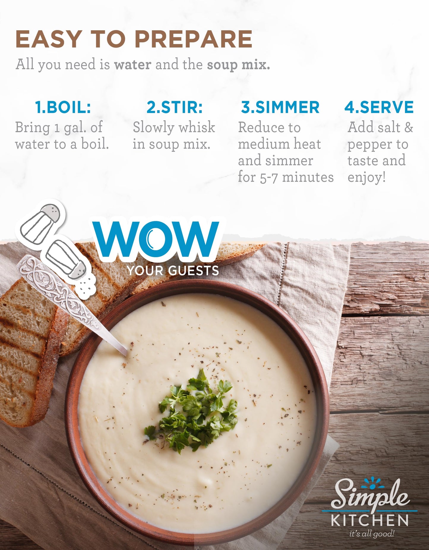 Simple Kitchen Garden Vegetable Soup Mix - 17 Servings for Meal Prep, Gluten Free, Vegetarian, Dehydrated & Freeze Dried Survival Food for Camping Meals, Backpacking & Hiking, Survival Kit, Pack of 4