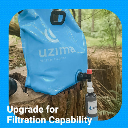 Uzima D-Prep Emergency Water Storage Container – 10L Collapsible Water Bladder with Printed Instructions for Camping, Hiking, Survival, Disaster Kits, and Gravity Filtration Systems