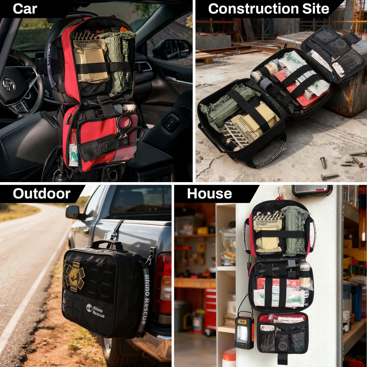 RHINO RESCUE IFAK Trauma Kit with C-A-T Tourniquet, Tactical First Aid Kit Molle Pouch for Military, Combat, Car, Camping, Hiking, Travel (Red)