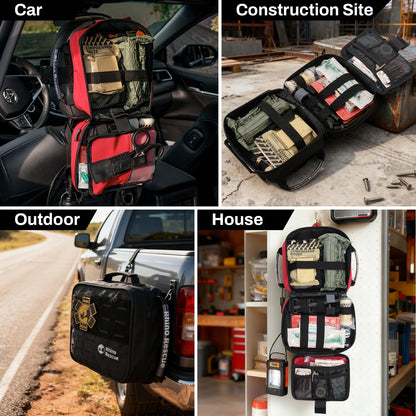 RHINO RESCUE IFAK Trauma Kit with C-A-T Tourniquet, Tactical First Aid Kit Molle Pouch for Military, Combat, Car, Camping, Hiking, Travel (Red)