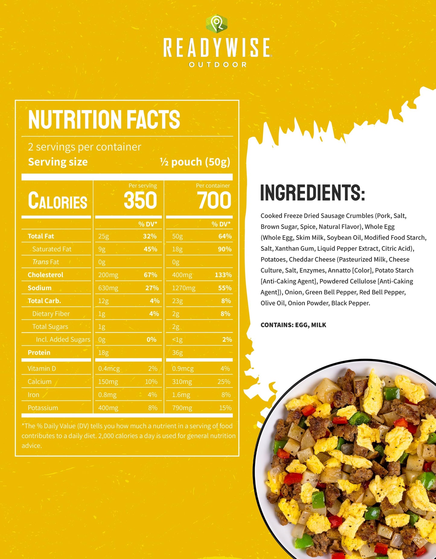 ReadyWise Outdoor Pro Adventure Meal - Country-Style Chicken Pot Pie, 2 Servings, 1 Pouch, 900 Calories, 30g Protein, Freeze Dried Food & Dehydrated Backpacking Camping Meals, up to 5 Year Shelf Life