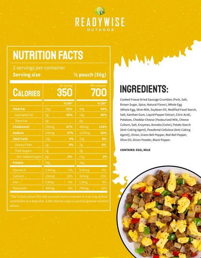 ReadyWise Outdoor Pro Adventure Meal - Country-Style Chicken Pot Pie, 2 Servings, 1 Pouch, 900 Calories, 30g Protein, Freeze Dried Food & Dehydrated Backpacking Camping Meals, up to 5 Year Shelf Life