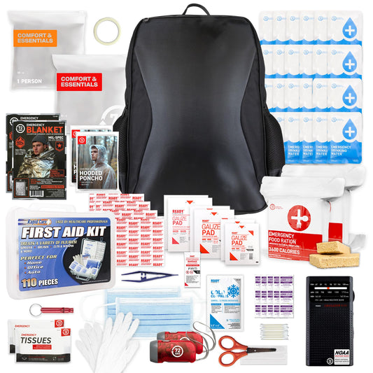 Earthquake Kit - 72 HRS Essential Emergency Survival Kit, Heavy Duty 72 Hour Bug Out Bag Survival Kit for Earthquake, Hurricane, Tsunami - Include Emergency First Aid Kit, Water, Food (Black 2P)