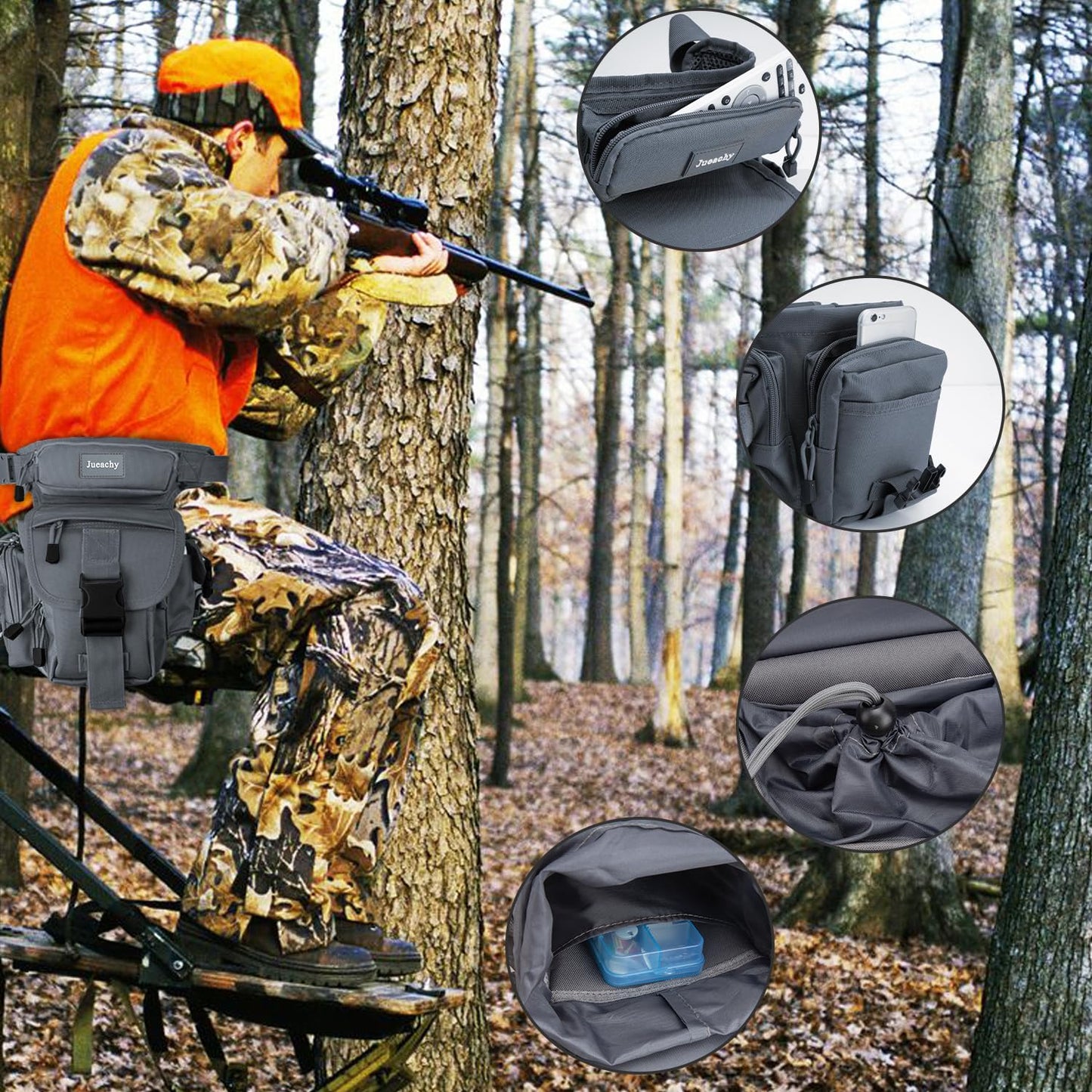 Jueachy Drop Leg Bag for Men Tactical Metal Detecting Thigh Pack with Water Bottle Pouch