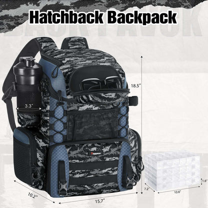 Piscifun Fishing Tackle Backpack with Rod Holders & 4 Tackle Boxes, 42L Outdoor Fishing Bag with Waterproof Rain Cover