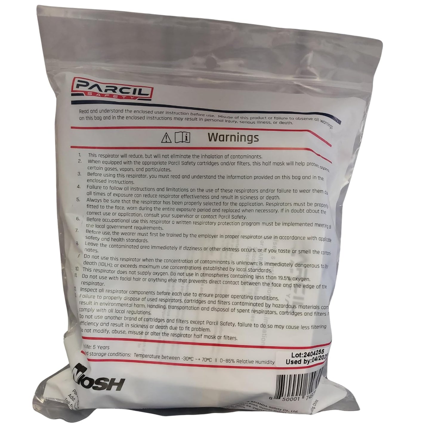 Parcil Safety UltraSeal Large Reusable Half-Face Respirator Mask | NIOSH-Approved | OV/P95 Protection, Standard Bayonet Cartridges