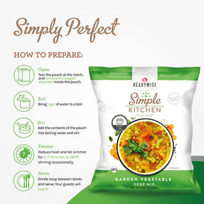 READYWISE - Simple Kitchen, Tomato Basil Soup, 17 Servings, MRE, Gluten Free, & Vegetarian, Food, Soup Mix, for Events, Hiking, Emergency Food Supply, Camping Essentials, or Daily Use, 1 Pack
