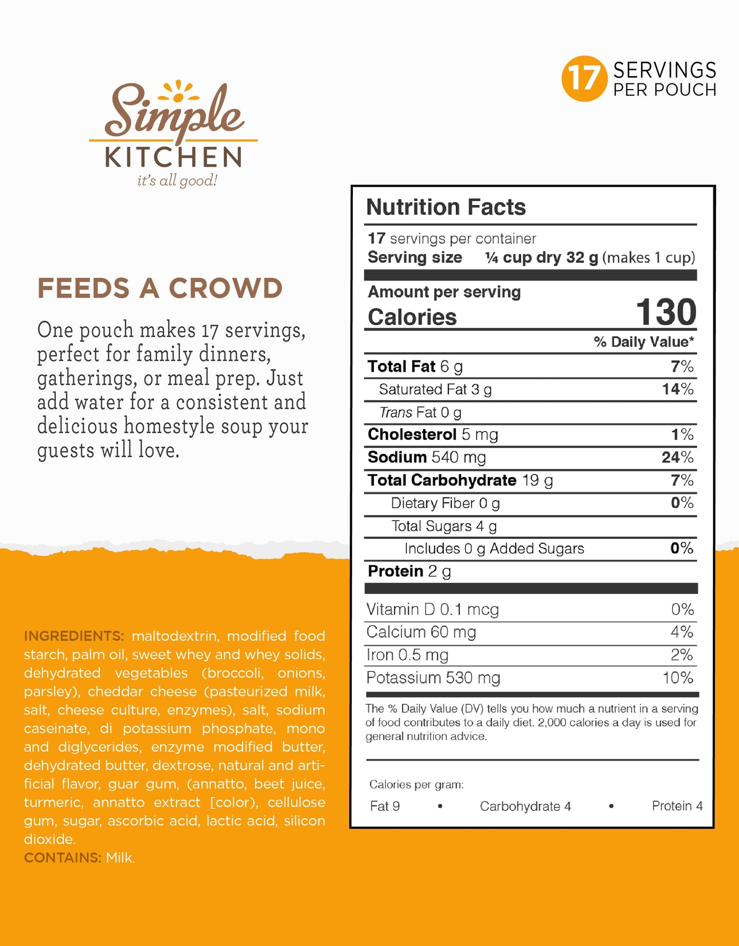 Simple Kitchen Garden Vegetable Soup Mix - 17 Servings for Meal Prep, Gluten Free, Vegetarian, Dehydrated & Freeze Dried Survival Food for Camping Meals, Backpacking & Hiking, Survival Kit, Pack of 4