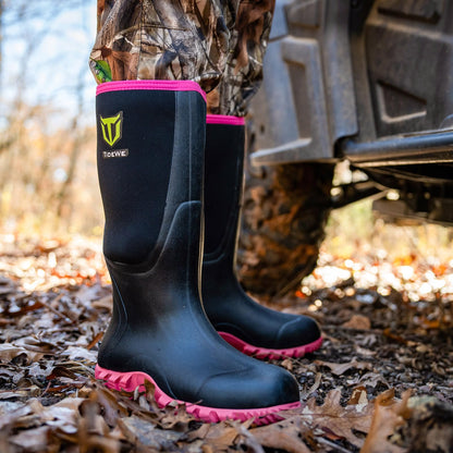 TIDEWE Rubber Boots for Women with Steel Shank, Waterproof Rain Boots Multi-Season, 6mm Neoprene Sturdy Rubber Outdoor Hunting Boots Next Camo G2 (Pink & Green)