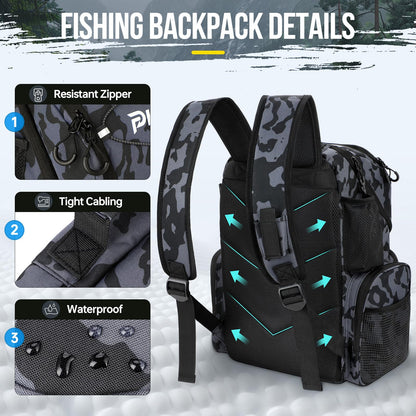 PLUSINNO Cooler Fishing Backpack with Rod Holders 45L Large Water-resistant Fishing Tackle bag Store Fishing Gear Fishing Gifts for Men Father, Sport Bags