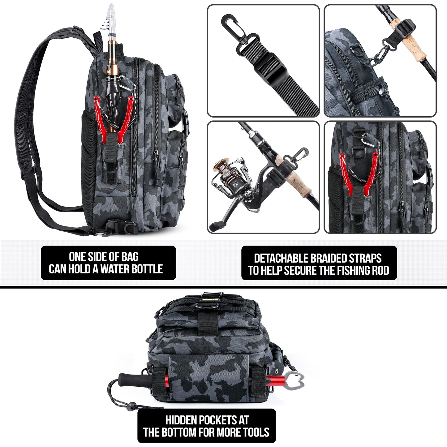 PLUSINNO Fishing Backpack with Fishing Rod and Reel Combos Tackle Boxes, Waterproof Tackle Backpack for Fishing Gear with Rod Holder, Fishing Gifts for Men with Fishing Tool Kit...