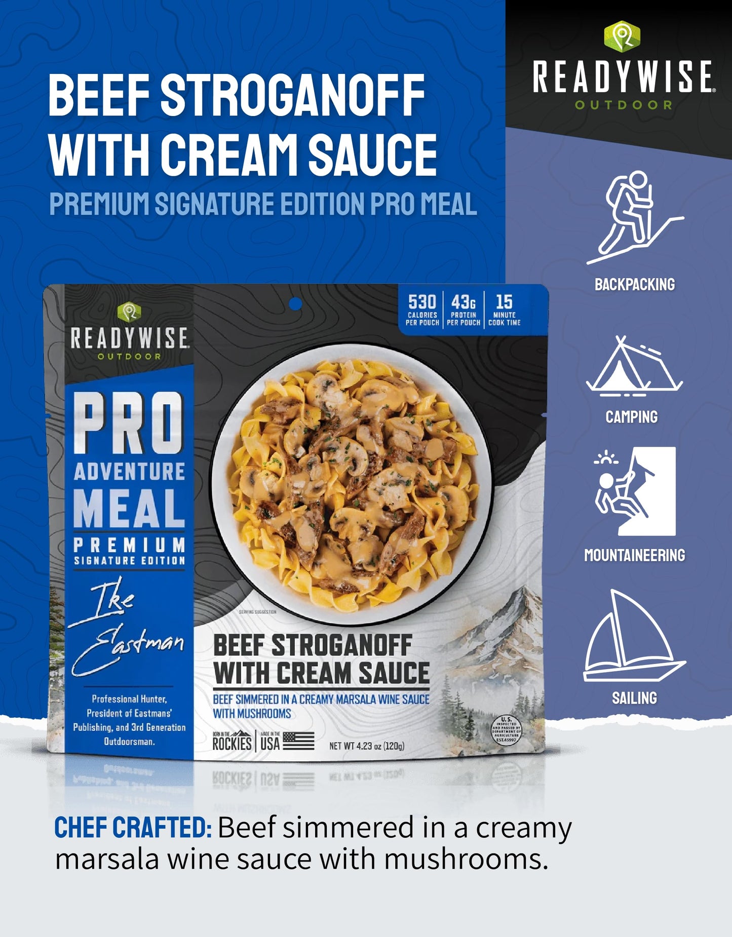 ReadyWise Outdoor Pro Adventure Meal - Breakfast Skillet, 2 Servings, 1 Pouch, Gluten Free, 700 Calories, 36g Protein, Freeze Dried Food & Dehydrated Backpacking Camping Meals, up to 5 Year Shelf Life