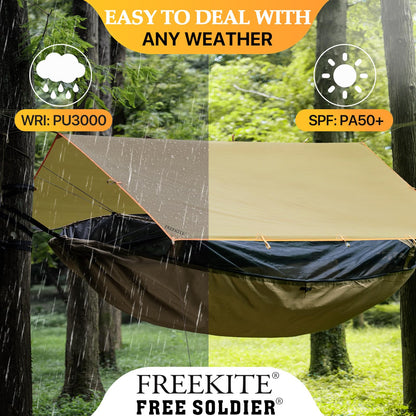 Camping Tarp Tent Portable Multifunctional Bushcraft Backpacking Tear-Resistant Fabric Rain Fly Tarps Awning Shelter Lightweight Waterproof Tarp(10×10 tarp)