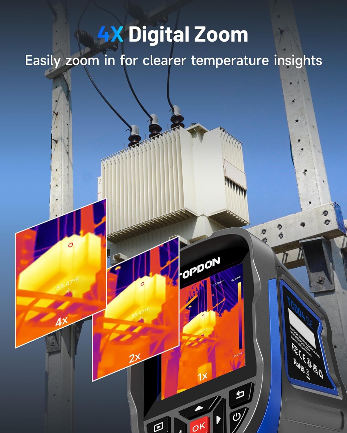 TOPDON TC005 256 x 192 IR High Resolution Dual-Camera Thermal Imaging Camera with 12-Hour Battery Life and 2MP Visual Light Camera, -4°F~1022°F Handheld Infrared Thermal Imager with PC 2D/3D Analysis