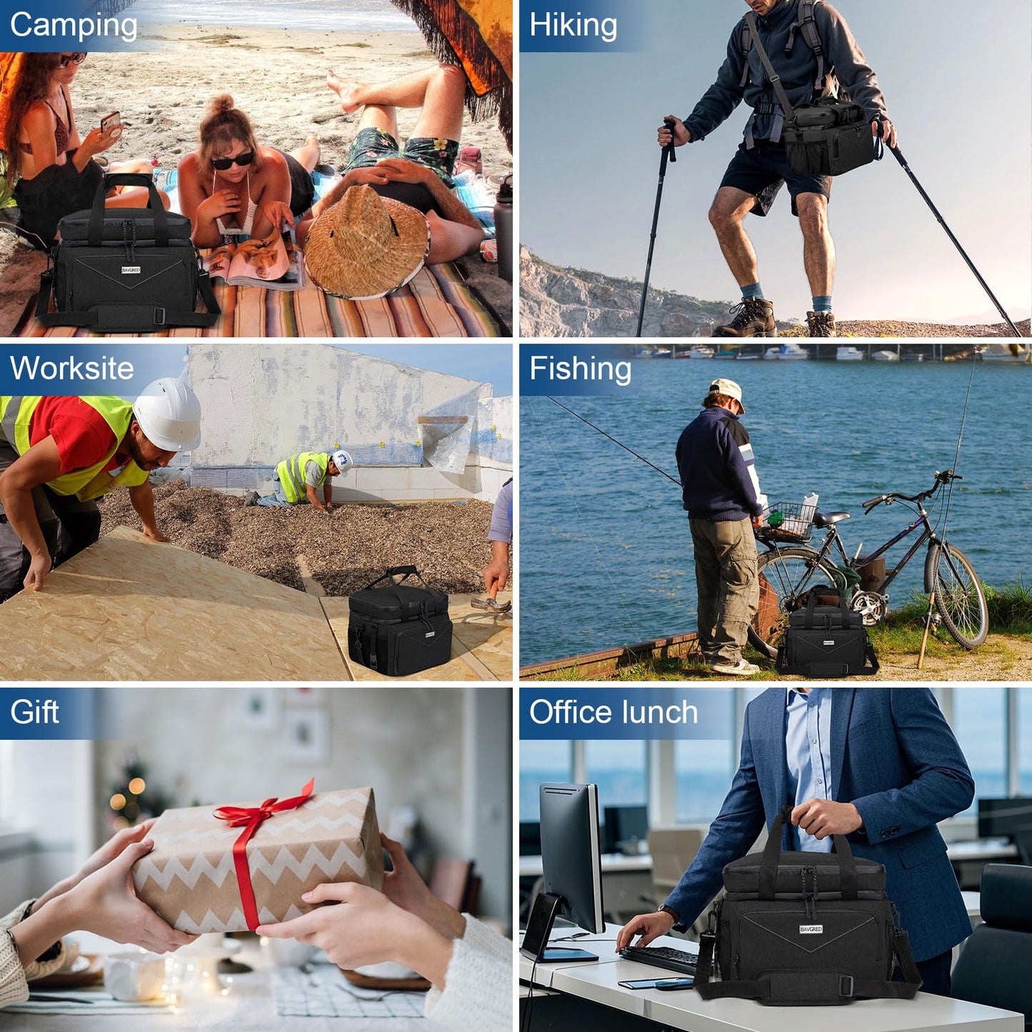 BAVGRED Lunch Box for Men Women,Reusable Large Double Deck Tactical Insulated Lunch Bag with Adjustable Shoulder Strap,Leakproof Tote Cooler Bag for Work Adults Picnic Beach Office-24 Cans