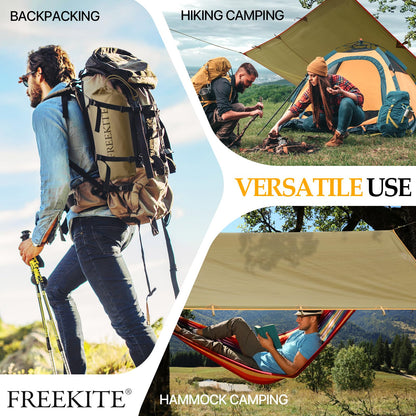 Camping Tarp Tent Portable Multifunctional Bushcraft Backpacking Tear-Resistant Fabric Rain Fly Tarps Awning Shelter Lightweight Waterproof Tarp(10×10 tarp)