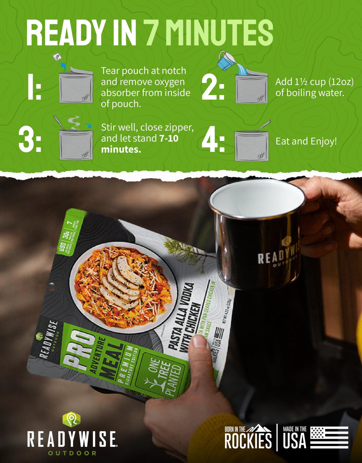 ReadyWise Outdoor Pro Adventure Meal - Breakfast Skillet, 2 Servings, 1 Pouch, Gluten Free, 700 Calories, 36g Protein, Freeze Dried Food & Dehydrated Backpacking Camping Meals, up to 5 Year Shelf Life