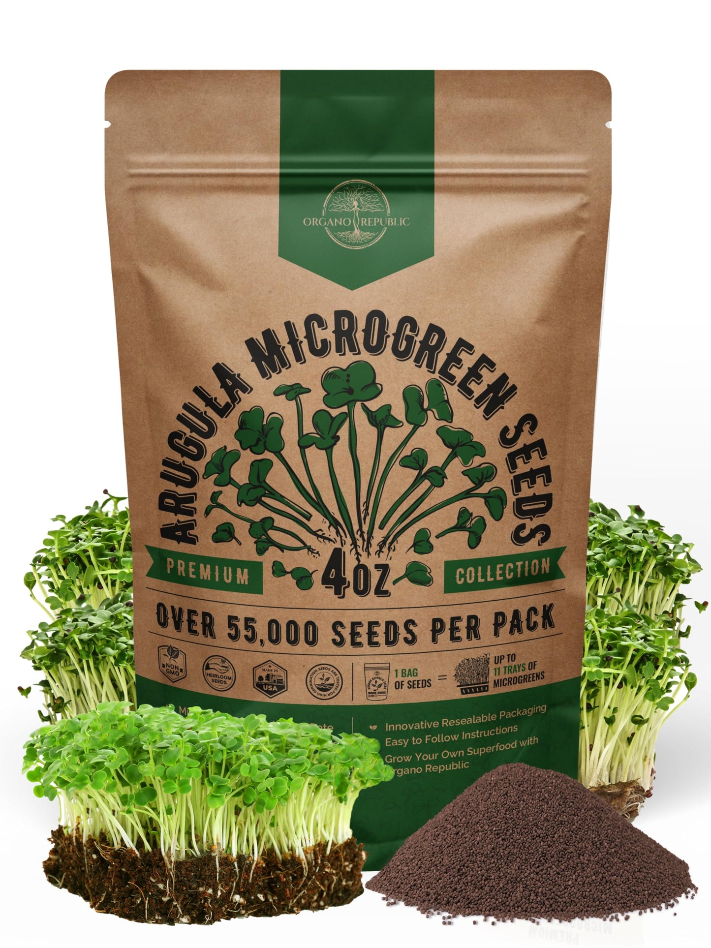 Organo Republic Broccoli Sprouting & Microgreens Seeds - Non-GMO, Heirloom Sprout Seeds Kit, 1lb Resealable Bag for & Growing Microgreens in Soil, Coconut Coir, Aerogarden & Hydroponic