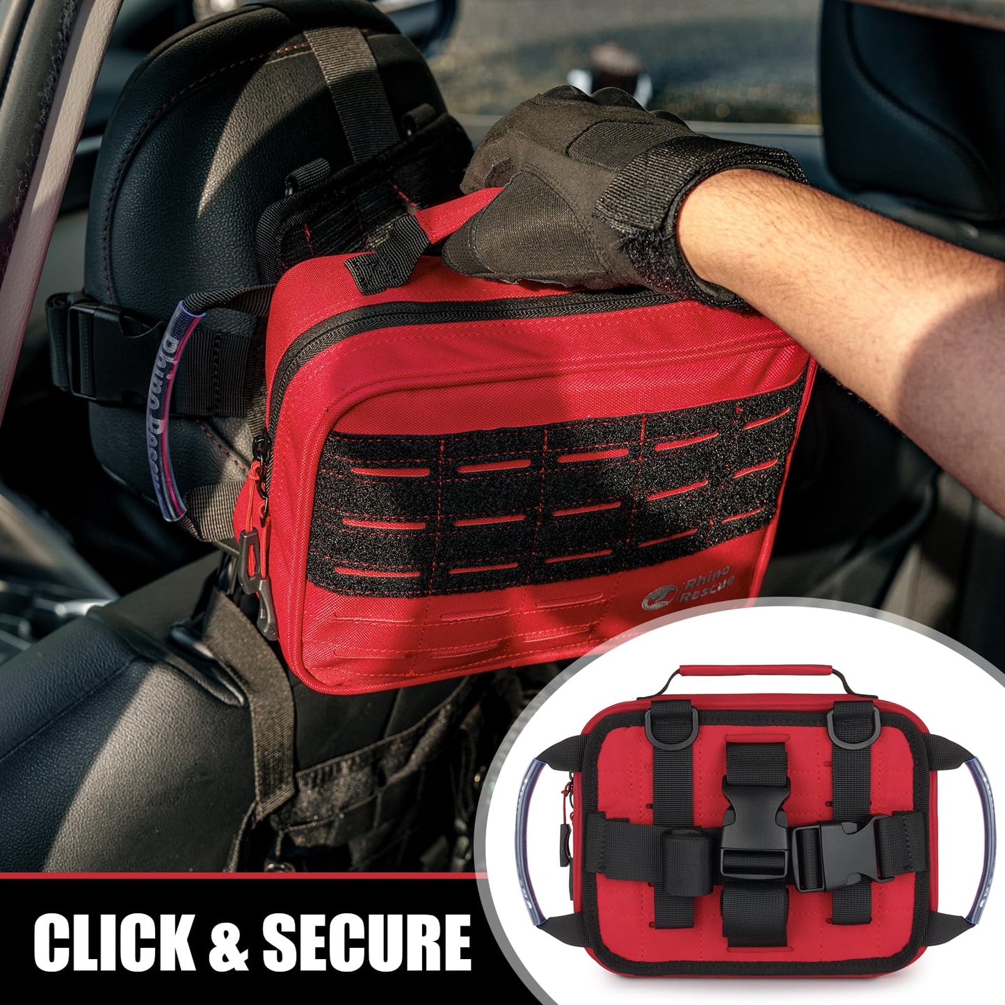 RHINO RESCUE IFAK Trauma Kit with C-A-T Tourniquet, Tactical First Aid Kit Molle Pouch for Military, Combat, Car, Camping, Hiking, Travel (Red)