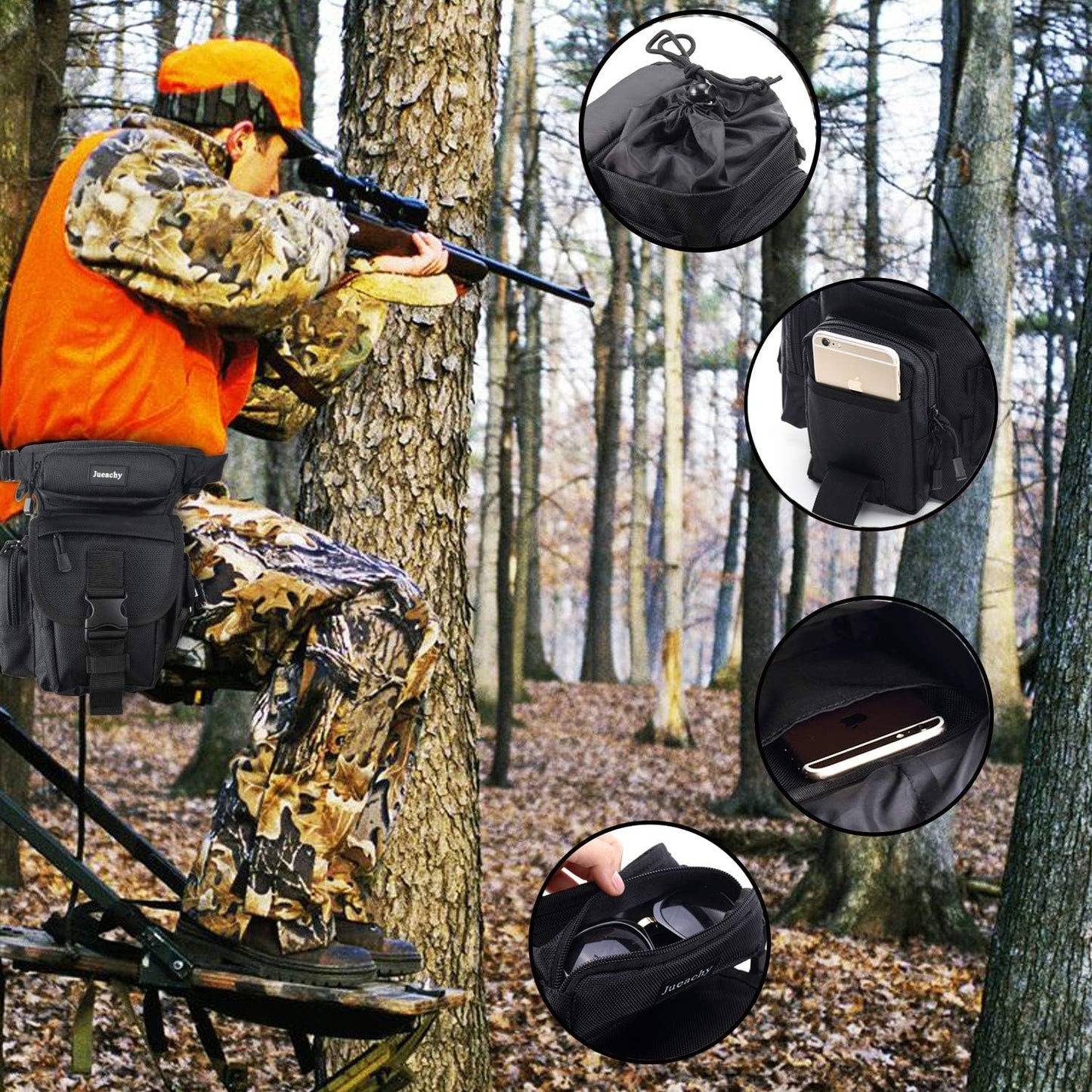Jueachy Drop Leg Bag(Black)+Tactical Molle Pouch Admin Bag(Black)