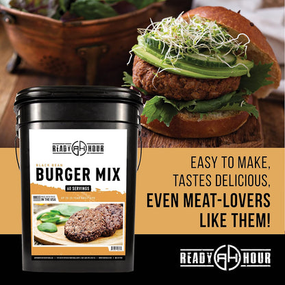 Ready Hour, Black Bean Burger Mix, Real Non-Perishable Recipe, 25-Year Shelf Life, Emergency and Adventure Food Supply, Includes 10 Resealable Pouches, 60 Servings
