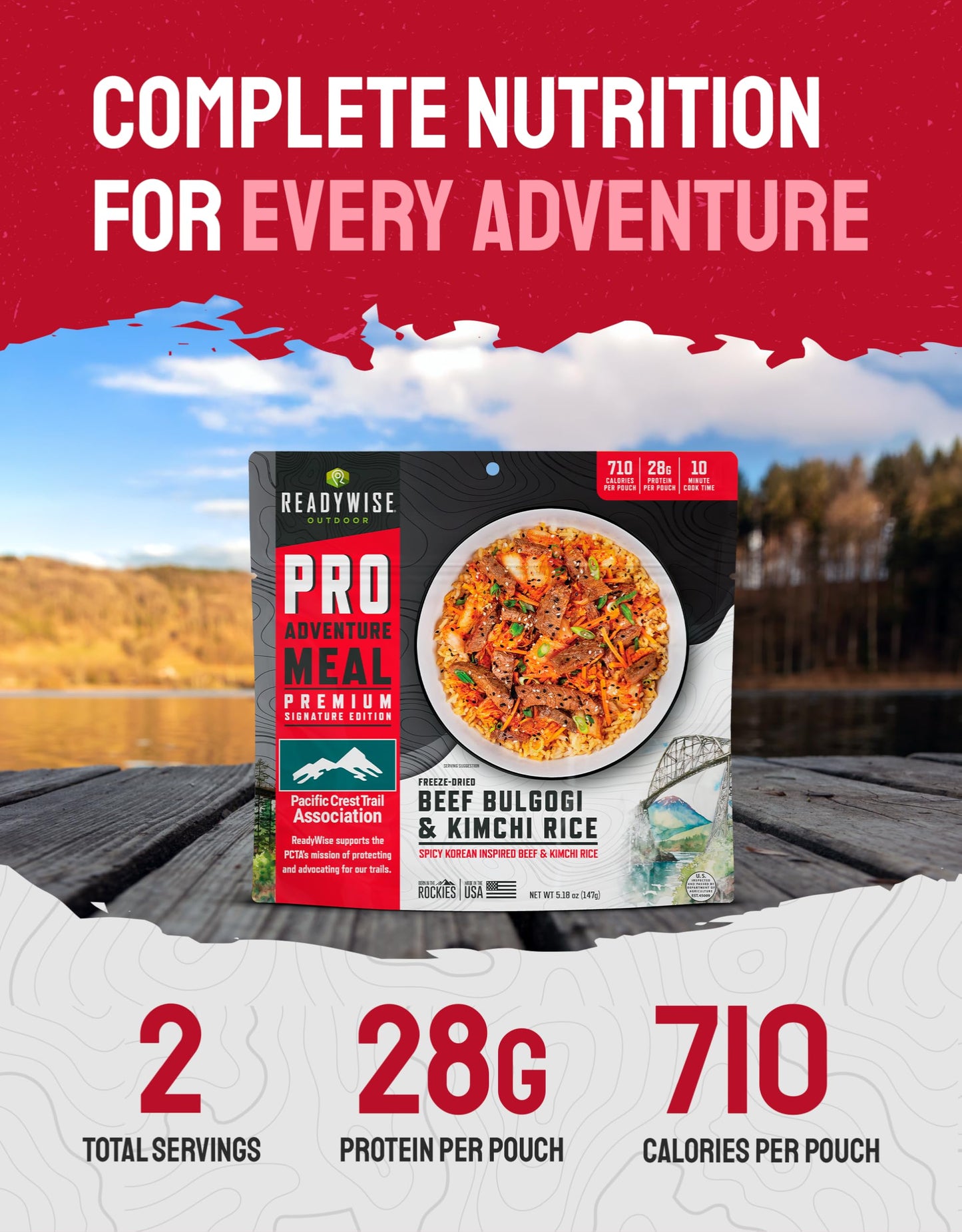 ReadyWise Outdoor Pro Adventure Meal - Country-Style Chicken Pot Pie, 2 Servings, 1 Pouch, 900 Calories, 30g Protein, Freeze Dried Food & Dehydrated Backpacking Camping Meals, up to 5 Year Shelf Life
