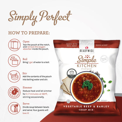 READYWISE - Simple Kitchen, Tomato Basil Soup, 17 Servings, MRE, Gluten Free, & Vegetarian, Food, Soup Mix, for Events, Hiking, Emergency Food Supply, Camping Essentials, or Daily Use, 1 Pack
