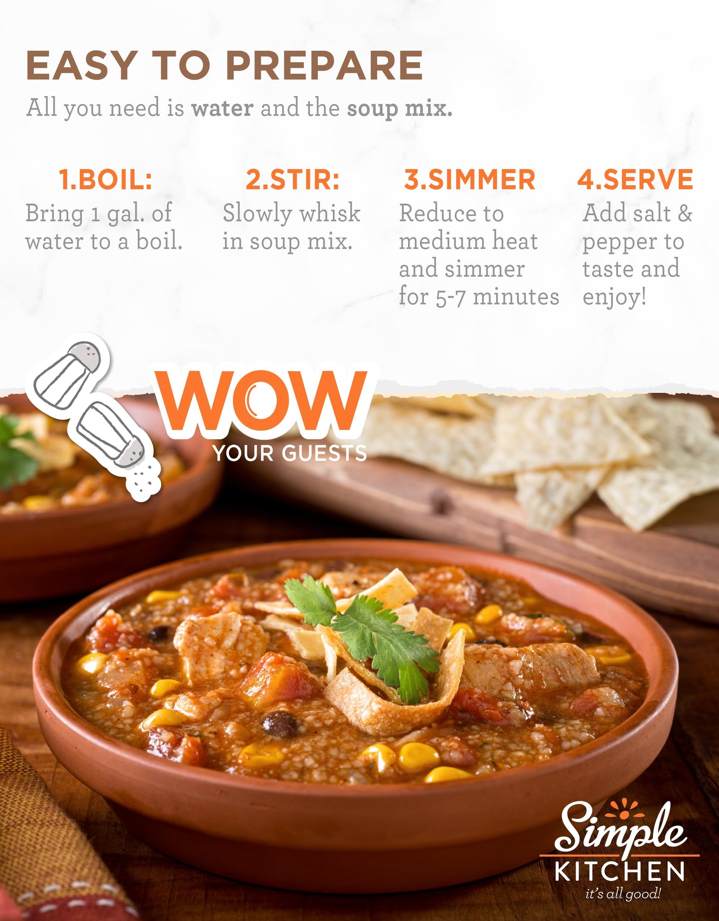 Simple Kitchen Garden Vegetable Soup Mix - 17 Servings for Meal Prep, Gluten Free, Vegetarian, Dehydrated & Freeze Dried Survival Food for Camping Meals, Backpacking & Hiking, Survival Kit, Pack of 4