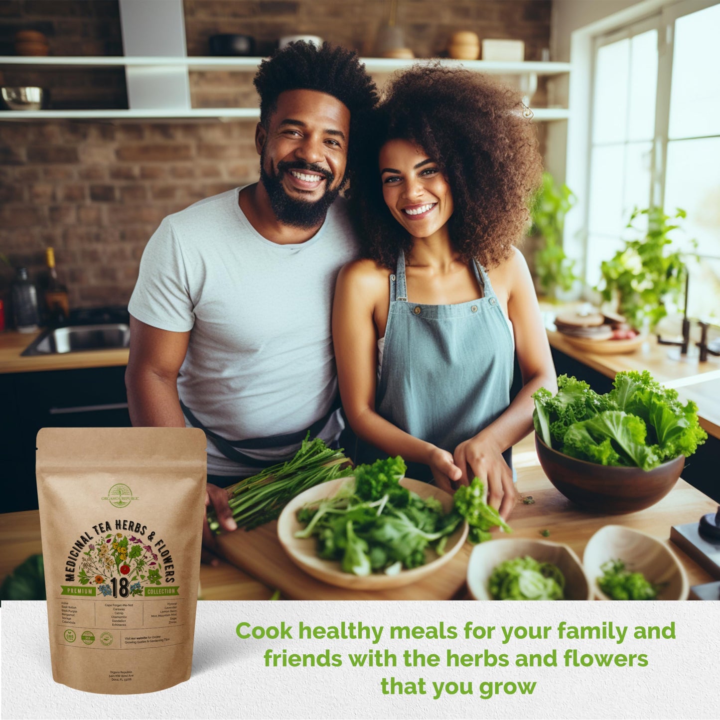 Organo Republic 18 Medicinal Tea Herb & Flower Seeds Variety Pack- Indoor/Outdoor. 3400+ Non-GMO Heirloom Flower Seeds: Anise, Bergamot, Calendula, Chamomile, Echinacea, Lavender Seeds & More