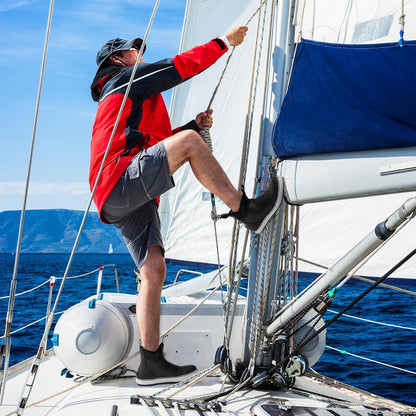 Piscifun Men’ s Deck Boots, Waterproof Fishing Rain Boots, Anti-Slip Rubber Boots with Breathable Neoprene Lining