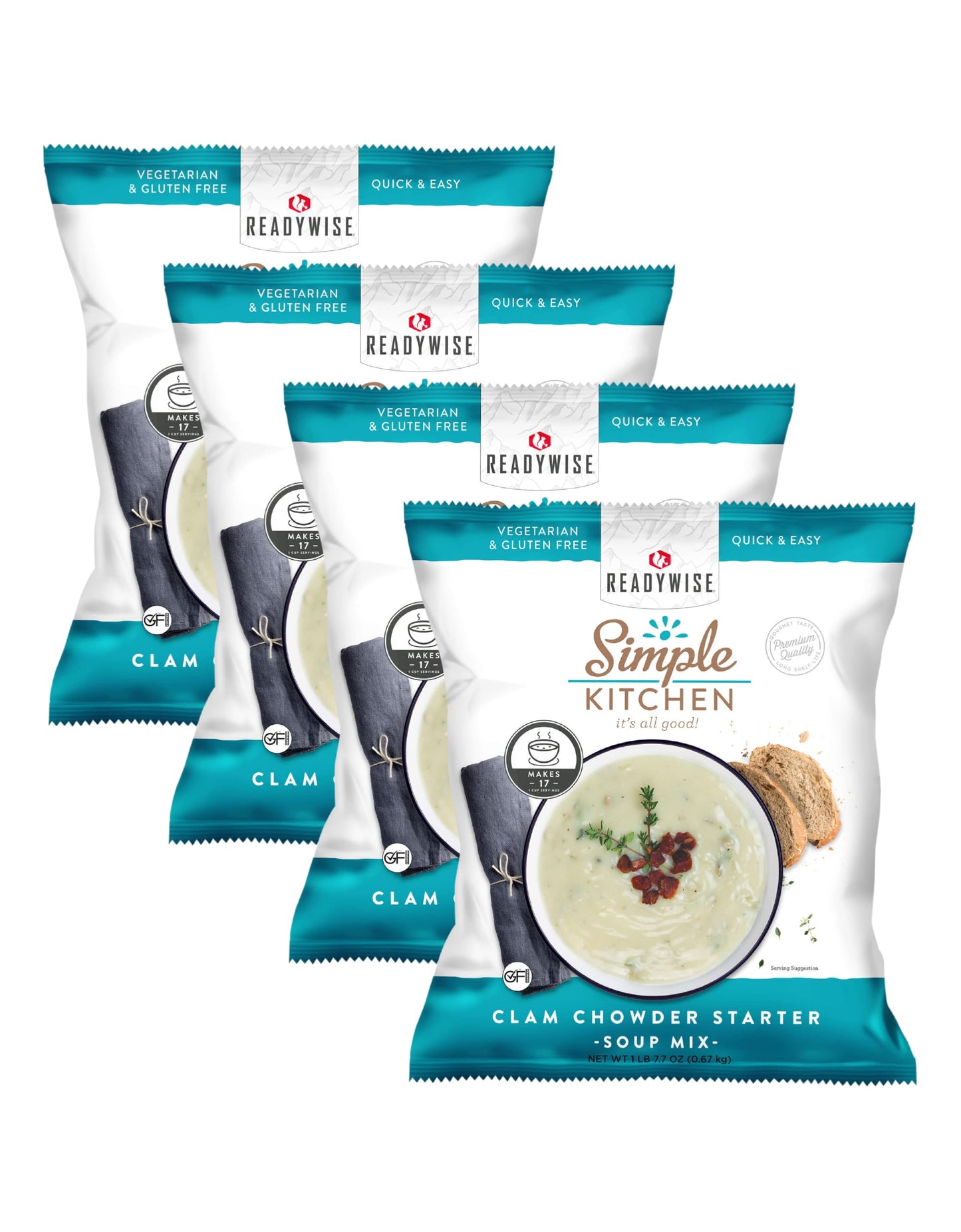 Simple Kitchen Garden Vegetable Soup Mix - 17 Servings for Meal Prep, Gluten Free, Vegetarian, Dehydrated & Freeze Dried Survival Food for Camping Meals, Backpacking & Hiking, Survival Kit, Pack of 4