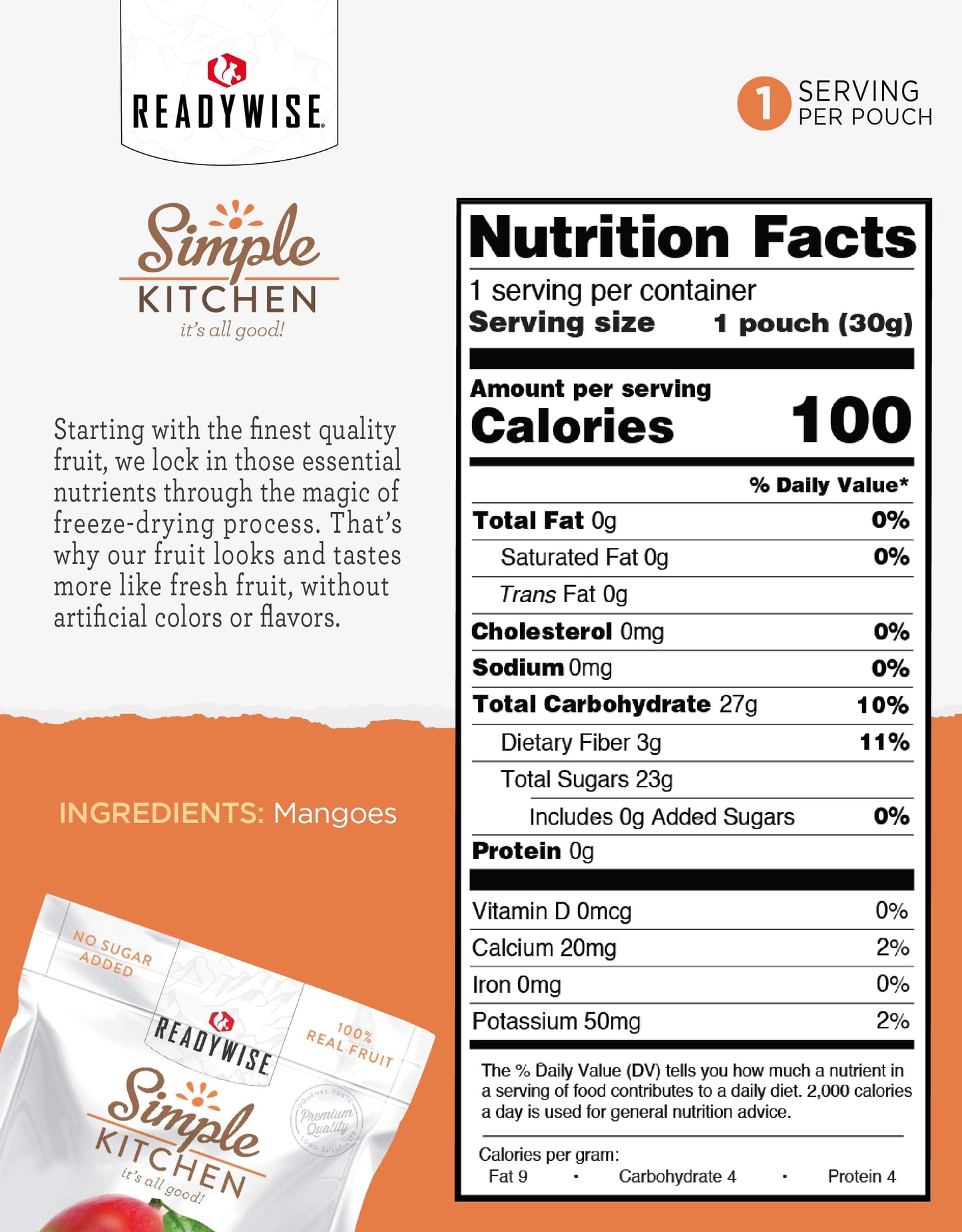 READYWISE - Simple Kitchen, Freeze-Dried Peaches, 1.16 oz, Pack of 6, Vegetarian, Gluten Free, Snacks, Peaches, Dried Fruit, Pre Workout, Healthy Snacks, Camping, Backpacking, Survival Food