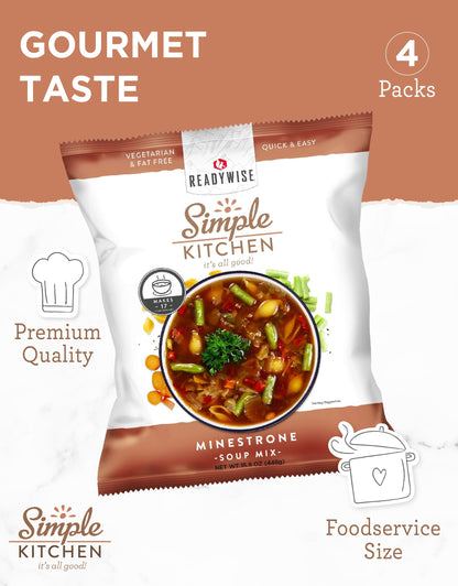 Simple Kitchen Garden Vegetable Soup Mix - 17 Servings for Meal Prep, Gluten Free, Vegetarian, Dehydrated & Freeze Dried Survival Food for Camping Meals, Backpacking & Hiking, Survival Kit, Pack of 4