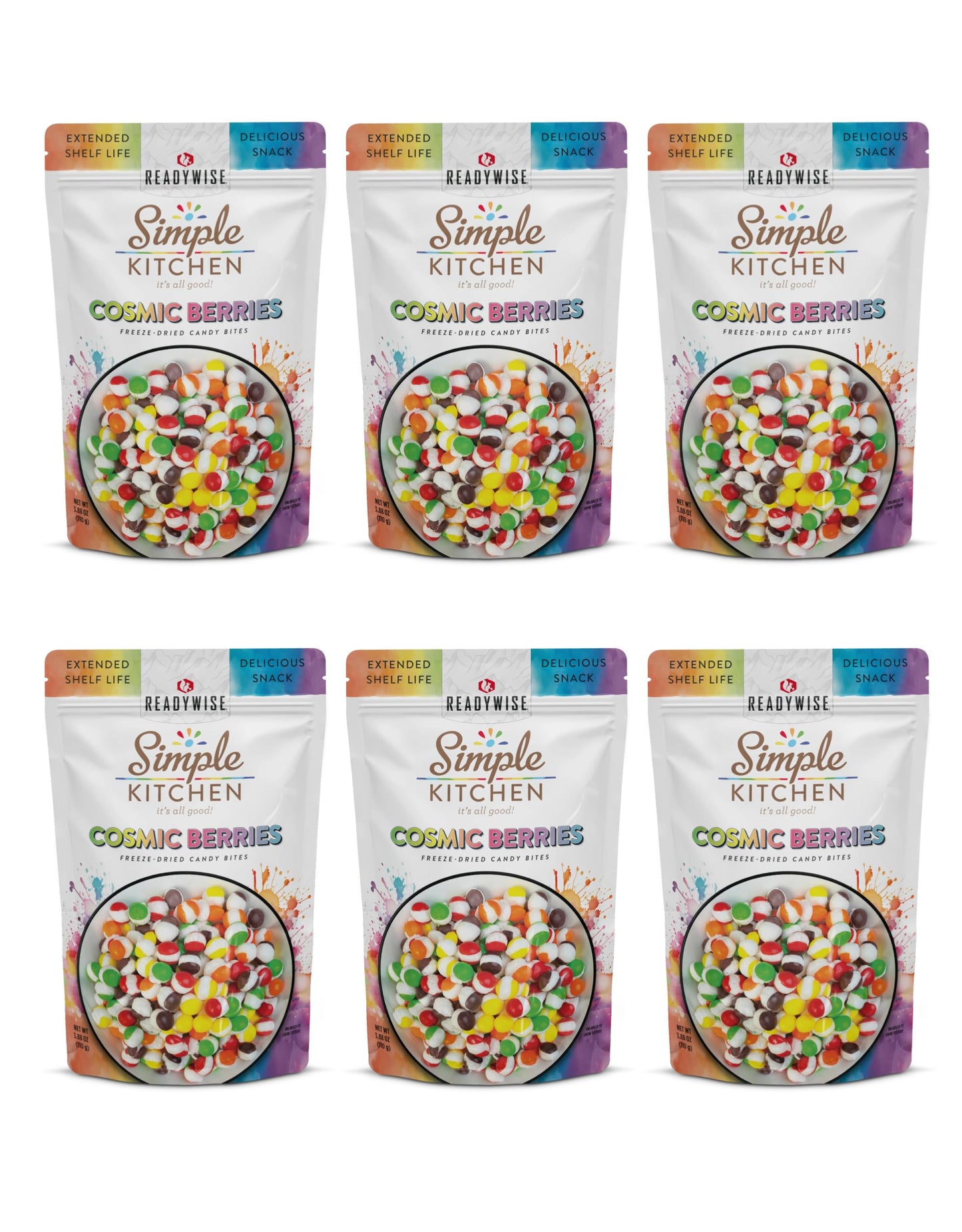 READYWISE - Freeze Dried, Cosmic Berries, Perfect On-the-Go, Candy Bites for Adults & Kids, Crunchy Fruity, Treats, Extended Shelf life Crunchy Fruit Candies, for Hiking, Camping & Travel (6 Pack)