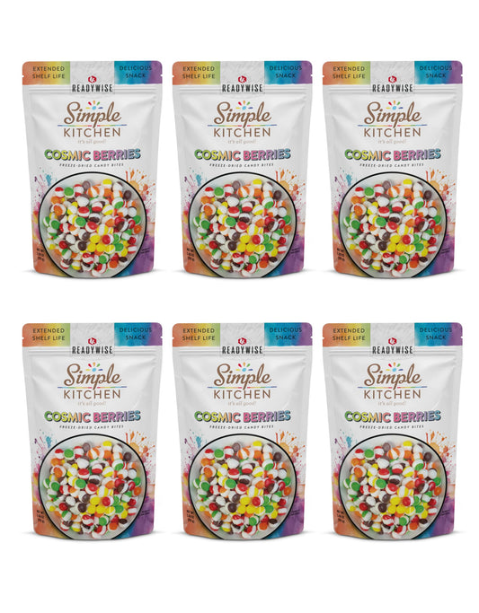 READYWISE - Freeze Dried, Cosmic Berries, Perfect On-the-Go, Candy Bites for Adults & Kids, Crunchy Fruity, Treats, Extended Shelf life Crunchy Fruit Candies, for Hiking, Camping & Travel (6 Pack)