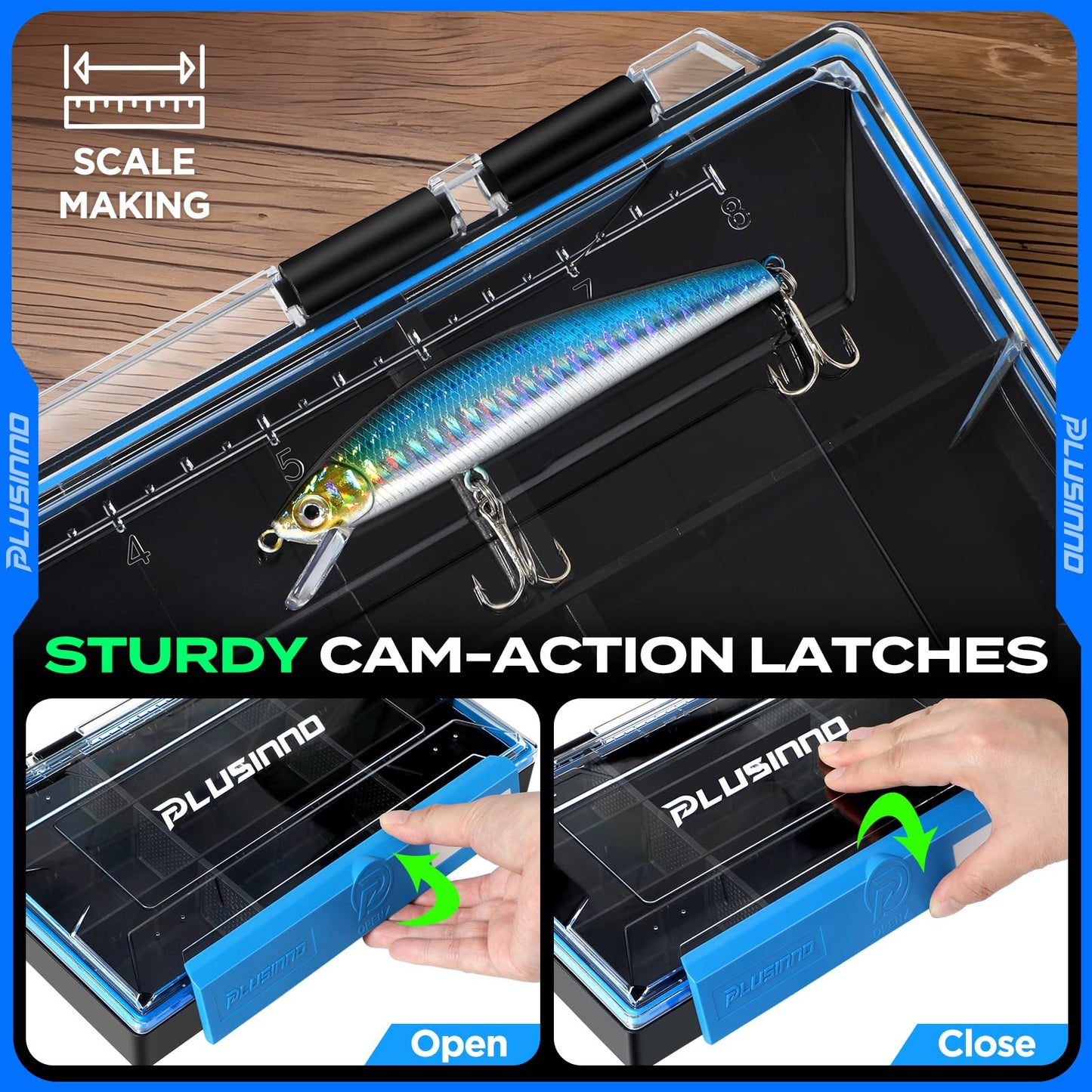 PLUSINNO Tackle Box Organizer, 1/2 Packs Waterproof Tackle Trays, Fishing Tackle Box with Removable Dividers, Fishing Box Tackle Trays and Terminal Tackle Storage