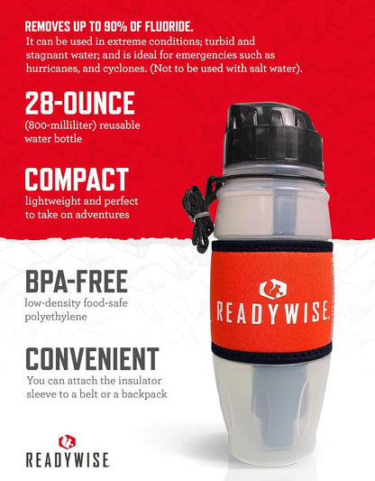ReadyWise - 28 Oz, Seychelle Water Filtration Bottle, Hiking, Backpacking and, Camping Water Bottle, BPA-Free, Prepper Gear and Supplies, Gray/Black