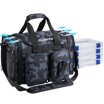 PLUSINNO Tackle Bag - Expandable Fishing Bag for Saltwater & Freshwater - Water Resistant Fishing Gear Shoulder Bag For Men, All-purpose Carrying Bags for Outdoors