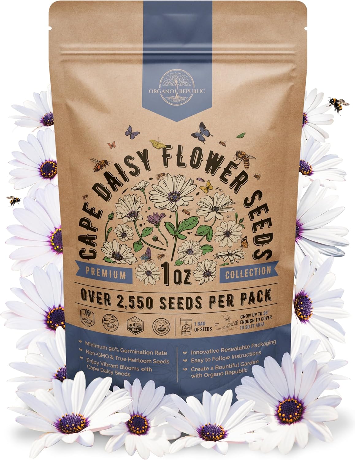 Marigold Seeds Pack 1 oz - Over 9,250 Non-GMO Heirloom Marigold Seeds for Planting Indoor & Outdoor Gardening, Flower Seed for Planting Home and Garden, Flowers Seed in Individual Packet