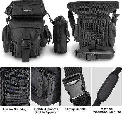 Jueachy Drop Leg Bag(Black)+Tactical Molle Pouch Admin Bag(Black)