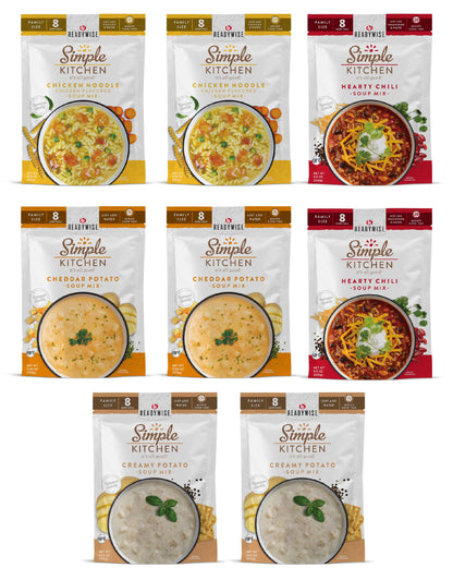 READYWISE - Simple Kitchen, Soup Sampler, Variety Pack, 8 Servings Per Pouch, Soup Mix, Family Size, Gluten Free Options, Freeze Dried Food, Soup for Family, Pack of 8