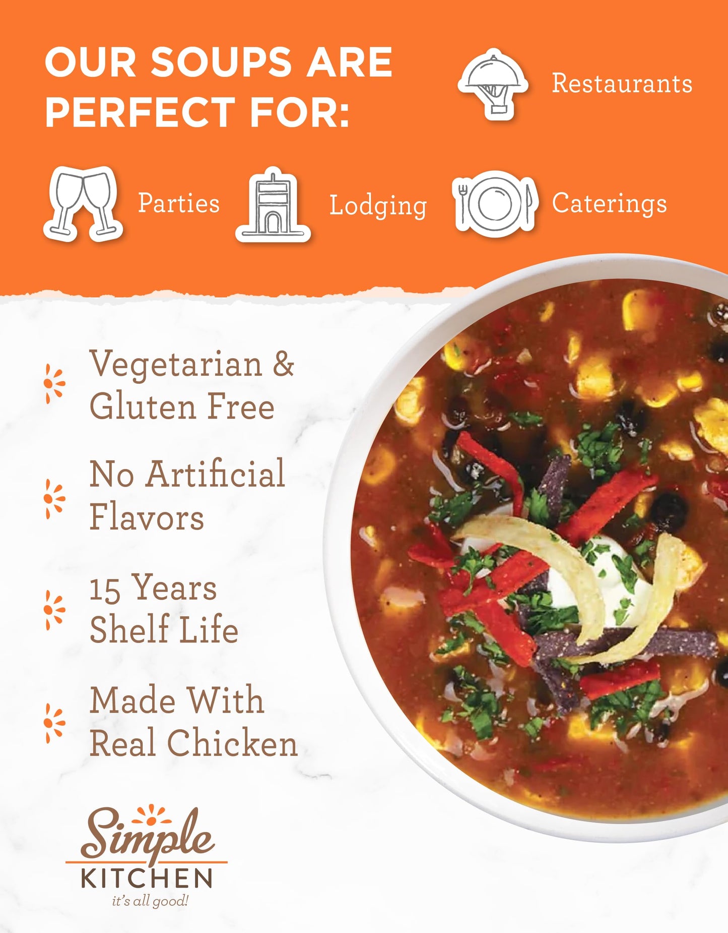 Simple Kitchen Garden Vegetable Soup Mix - 17 Servings for Meal Prep, Gluten Free, Vegetarian, Dehydrated & Freeze Dried Survival Food for Camping Meals, Backpacking & Hiking, Survival Kit, Pack of 4